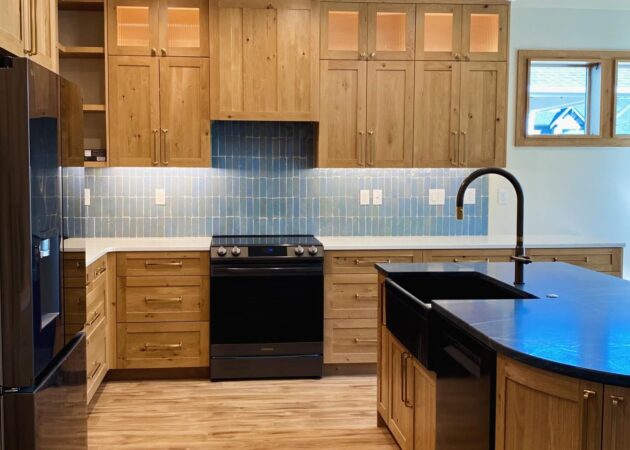 kitchen with rustic white oak cabinetry