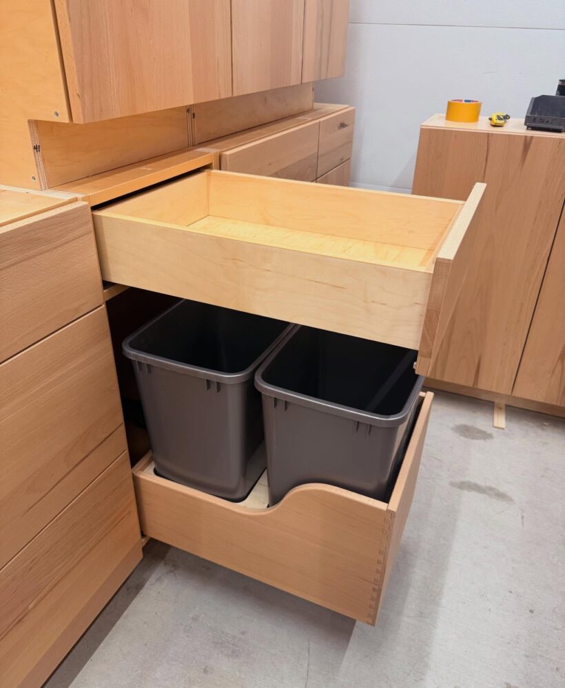 Custom cabinet with trash pull out